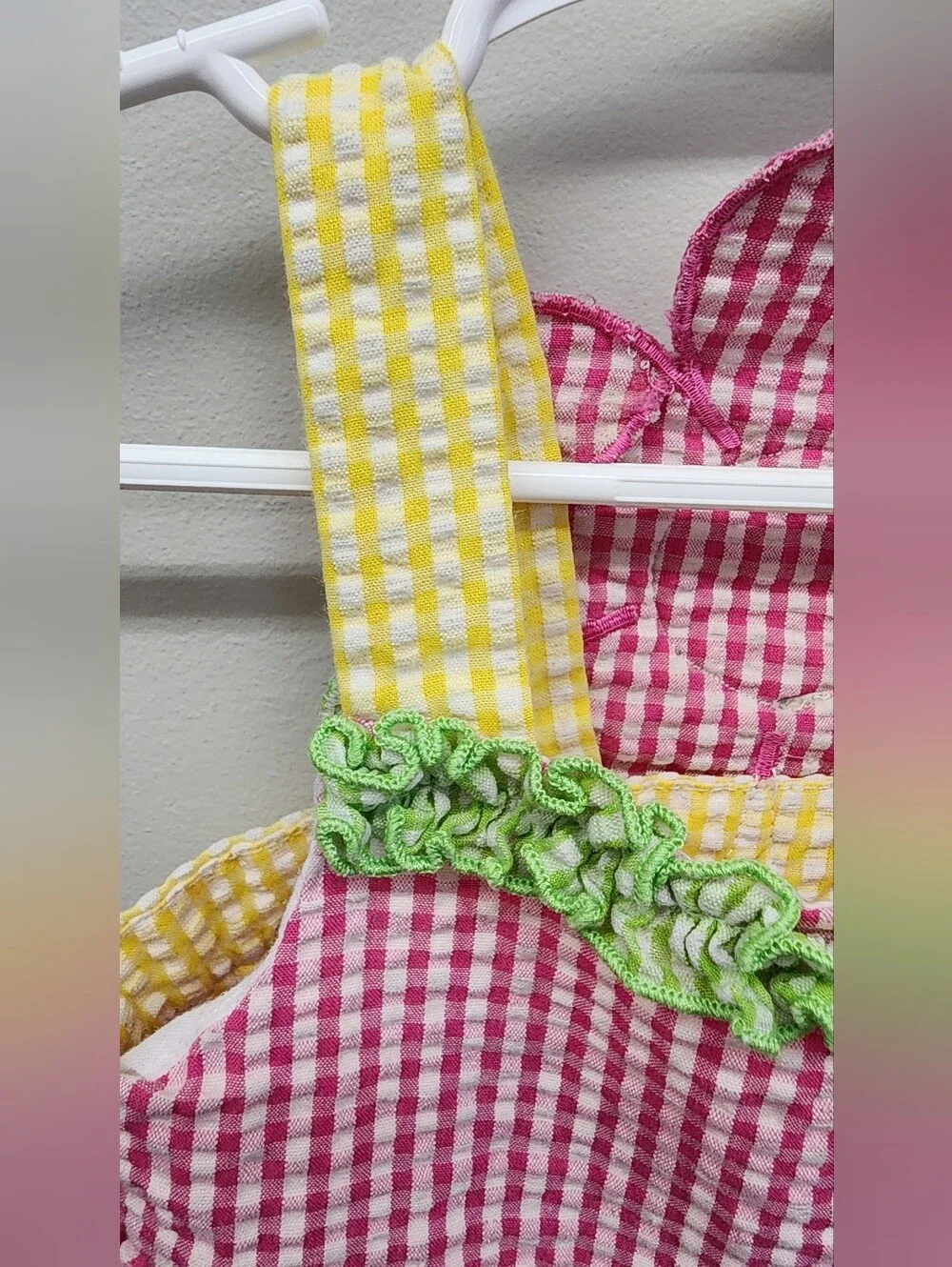 Bonnie Baby 12M Pink Yellow Gingham Seersucker Flower Sundress